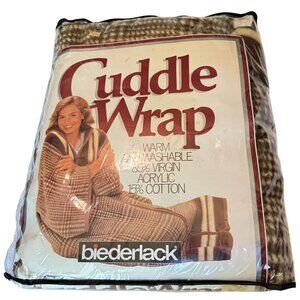 Biederlack Cuddle Wrap Fortuna 55" x 67" Brown Houndstooth Snap Blanket Vintage